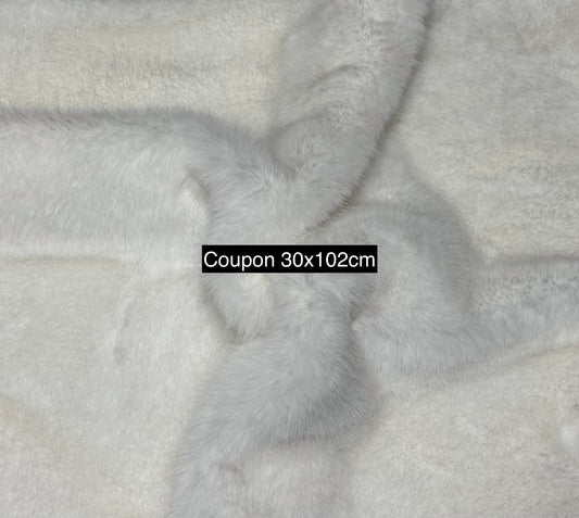 Coupon fausse fourrure blanche 30x102 cm poils 2 cm pour couture peluche