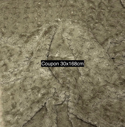 fausse fourrure beige texturée poils courts 1 cm coupon 30x168 tissu couture