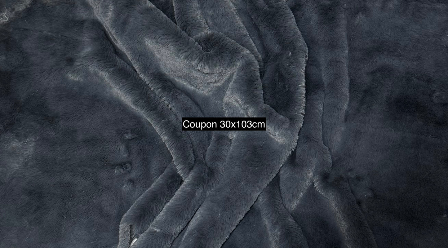 Coupon tissu fausse fourrure gris anthracite 30x103 cm poils 1,5 cm