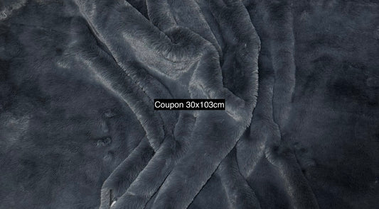 Coupon tissu fausse fourrure gris anthracite 30x103 cm poils 1,5 cm