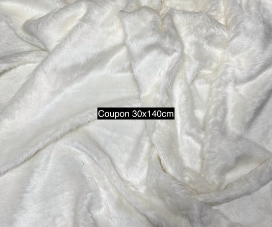 Coupon tissu fausse fourrure blanche douce 30x140 cm pour couture peluche