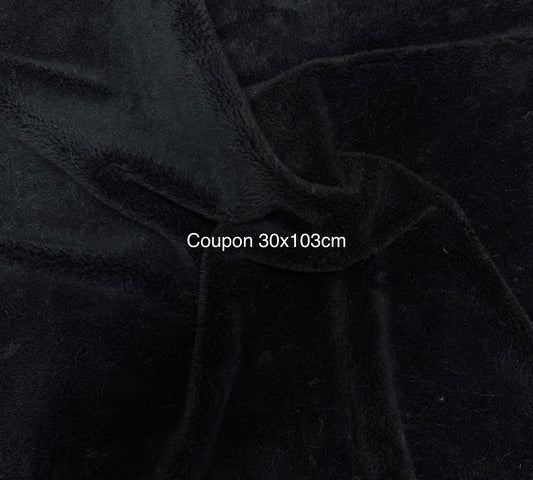 Coupon tissu fausse fourrure noire bouclée effet mouton 30x103 cm