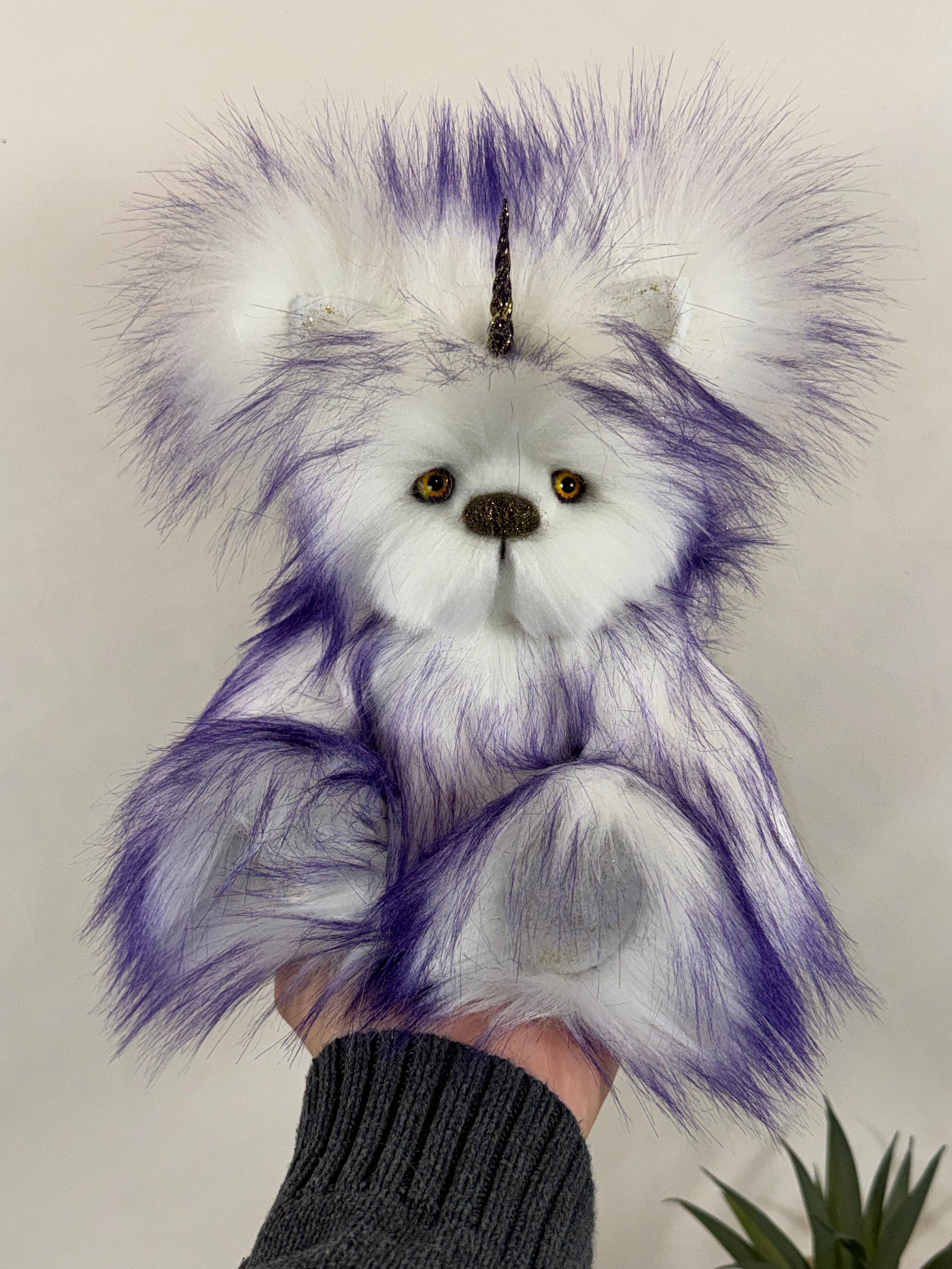 peluche licorne artisanale articulée yeux en verre pièce unique