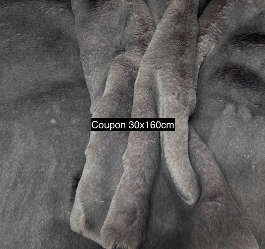 Coupon fausse fourrure gris taupe 30x160 cm poils 2 cm