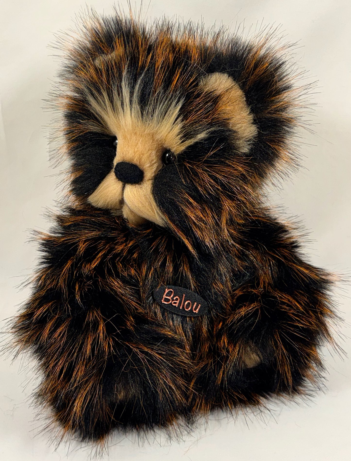 Ours de collection articulé 30 cm Balou – fausse fourrure noire et rousse, pièce unique