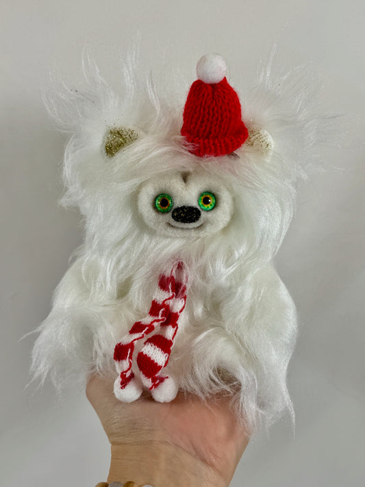 Frimousse de Noël “Flocon” – Peluche de collection articulée 16 cm | yeux en verre & visage feutré