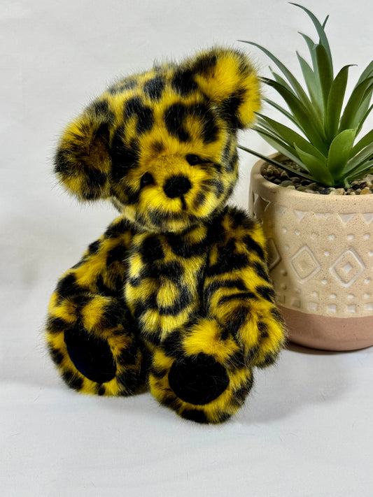Ours de collection Mango 20 cm en fausse fourrure jaune et noire