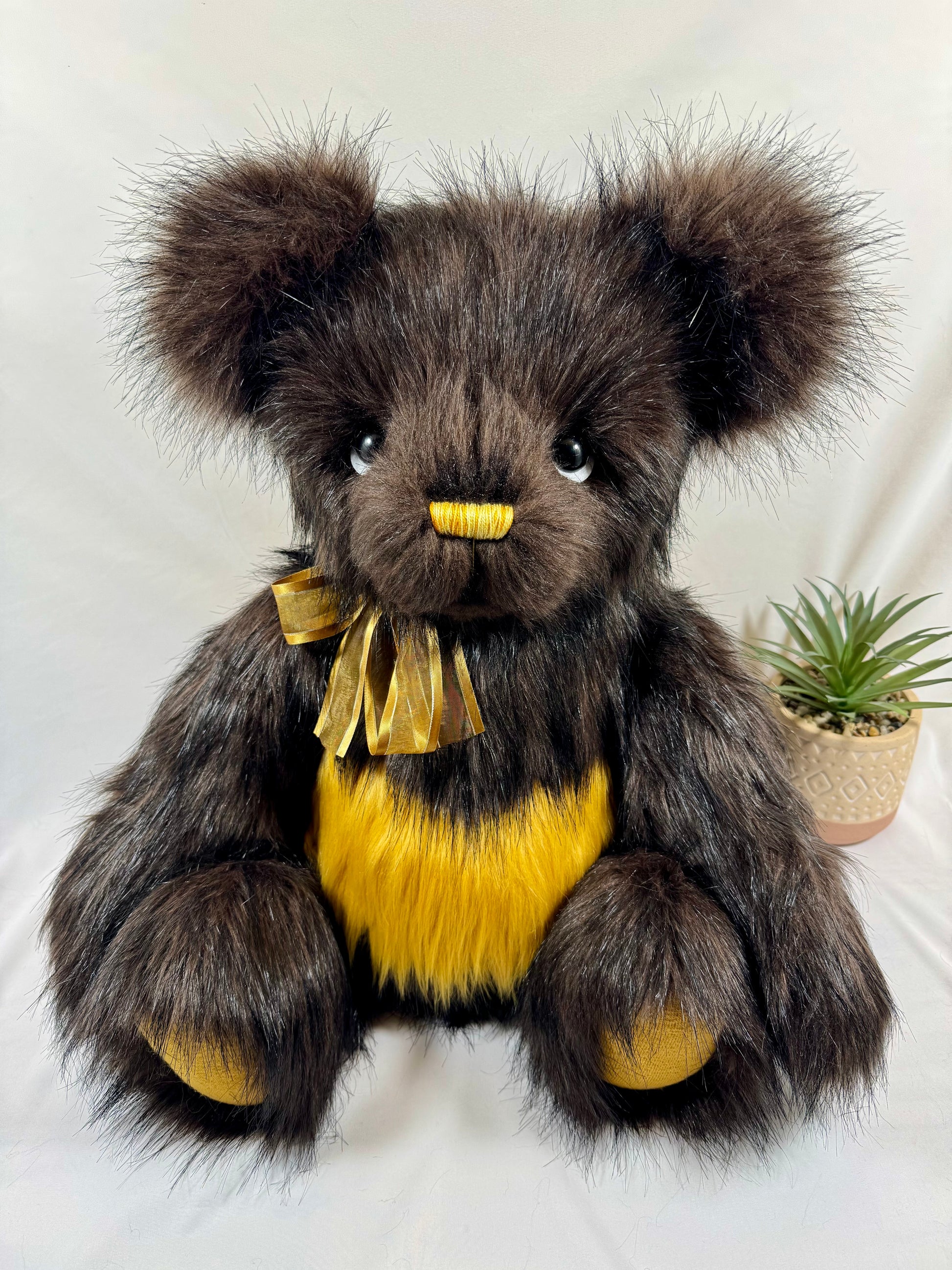 Teddy bear de luxe articulé 65 cm, modèle Miel, création artisanale en fausse fourrure