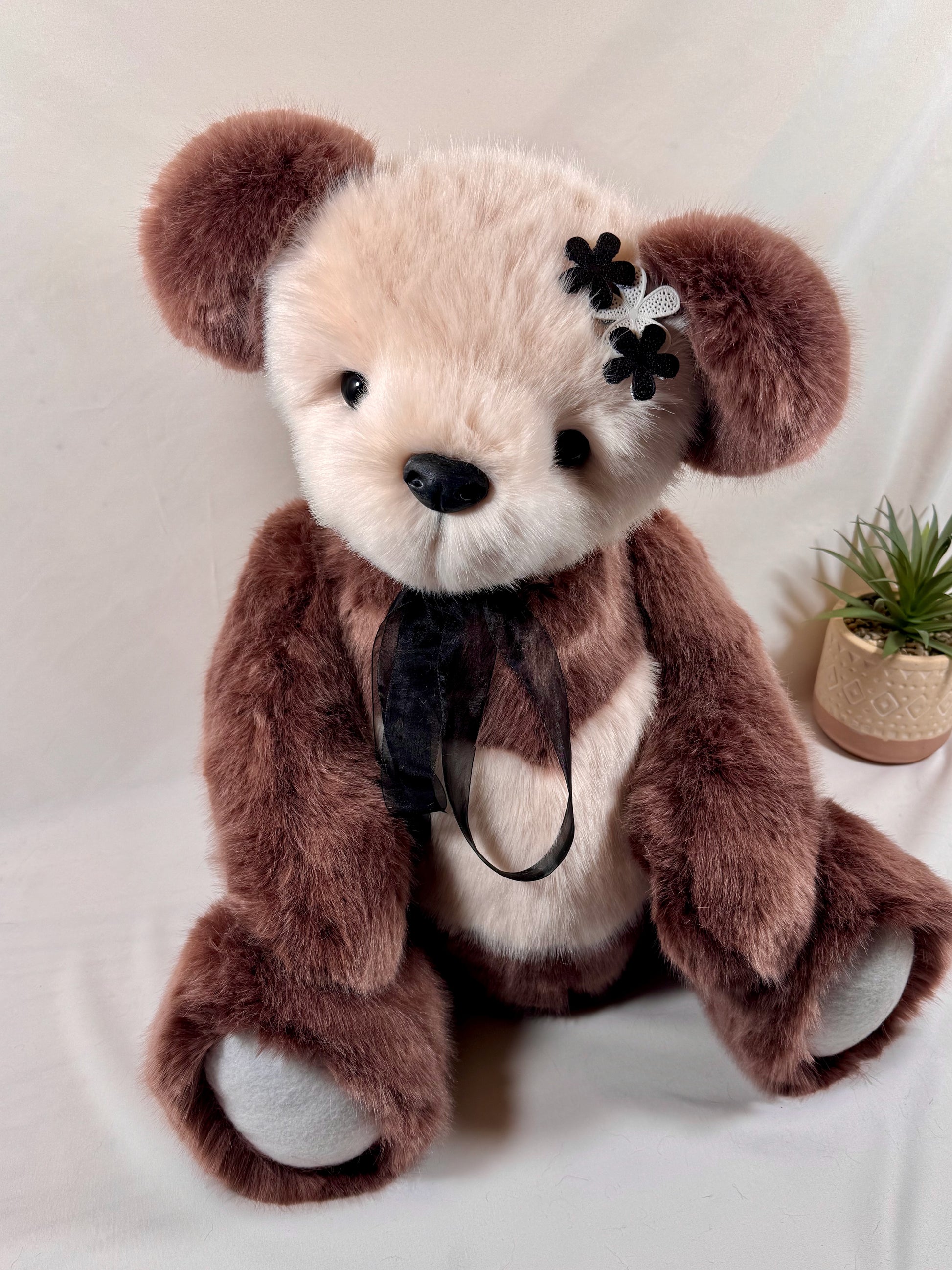 Grand ours de collection Flowers 65 cm pièce unique artisanale avec certificat