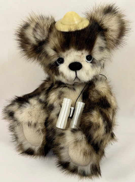 Ours de collection articulé 30 cm Wilson – fausse fourrure tachetée, pièce unique